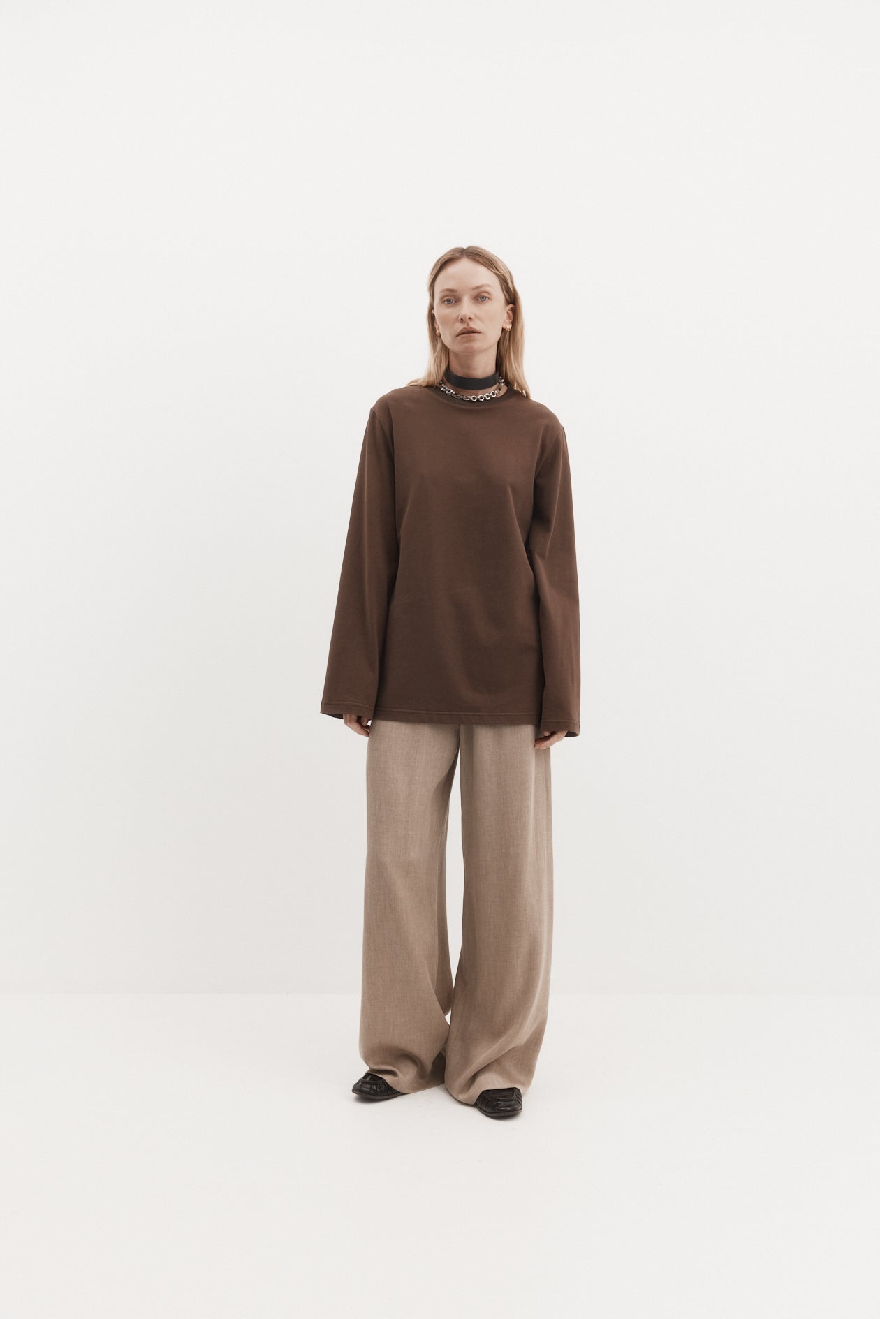 Long Sleeve Drew T-Shirt in Brushed Cotton