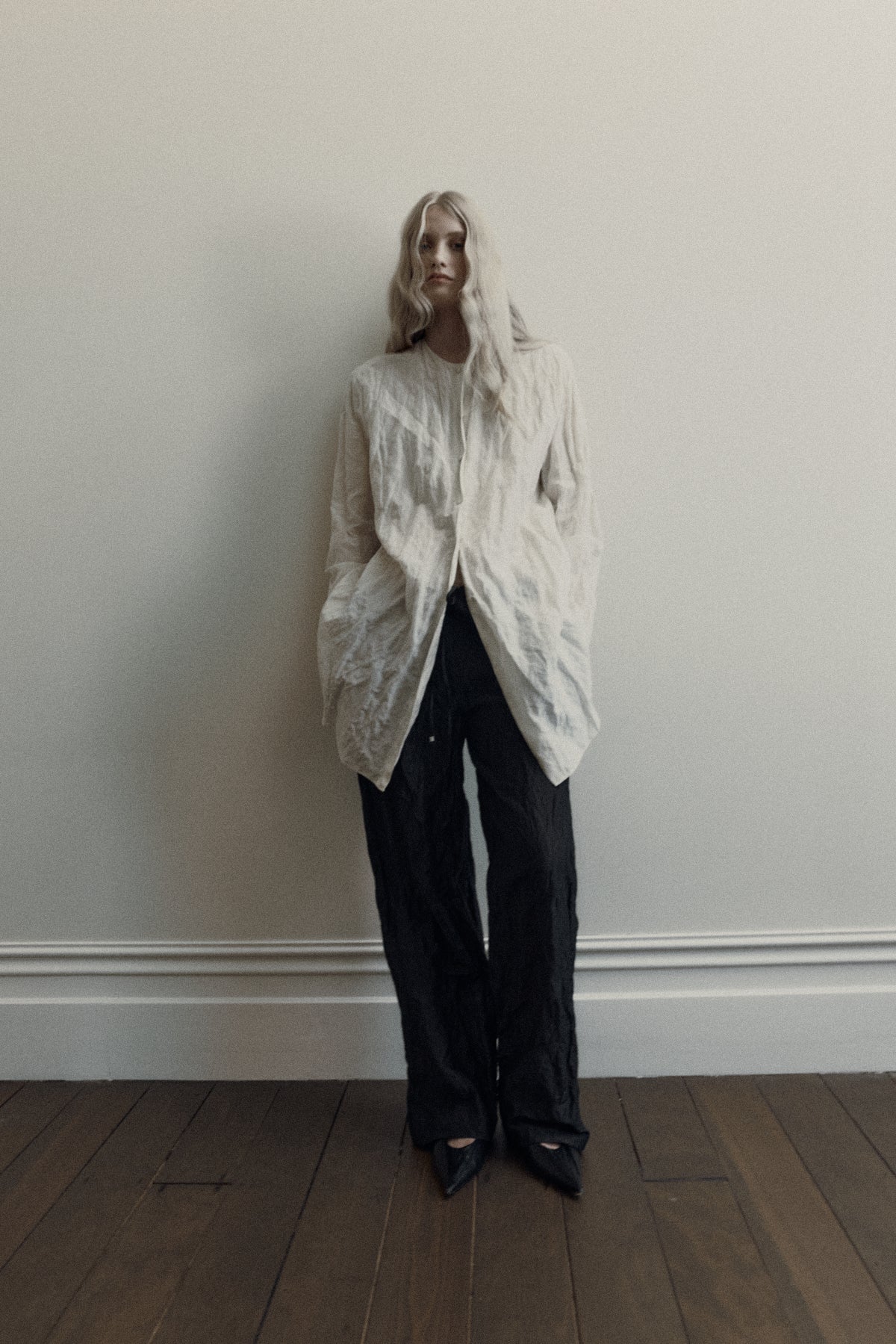 Drew Trouser in Crinkle Cotton Silk