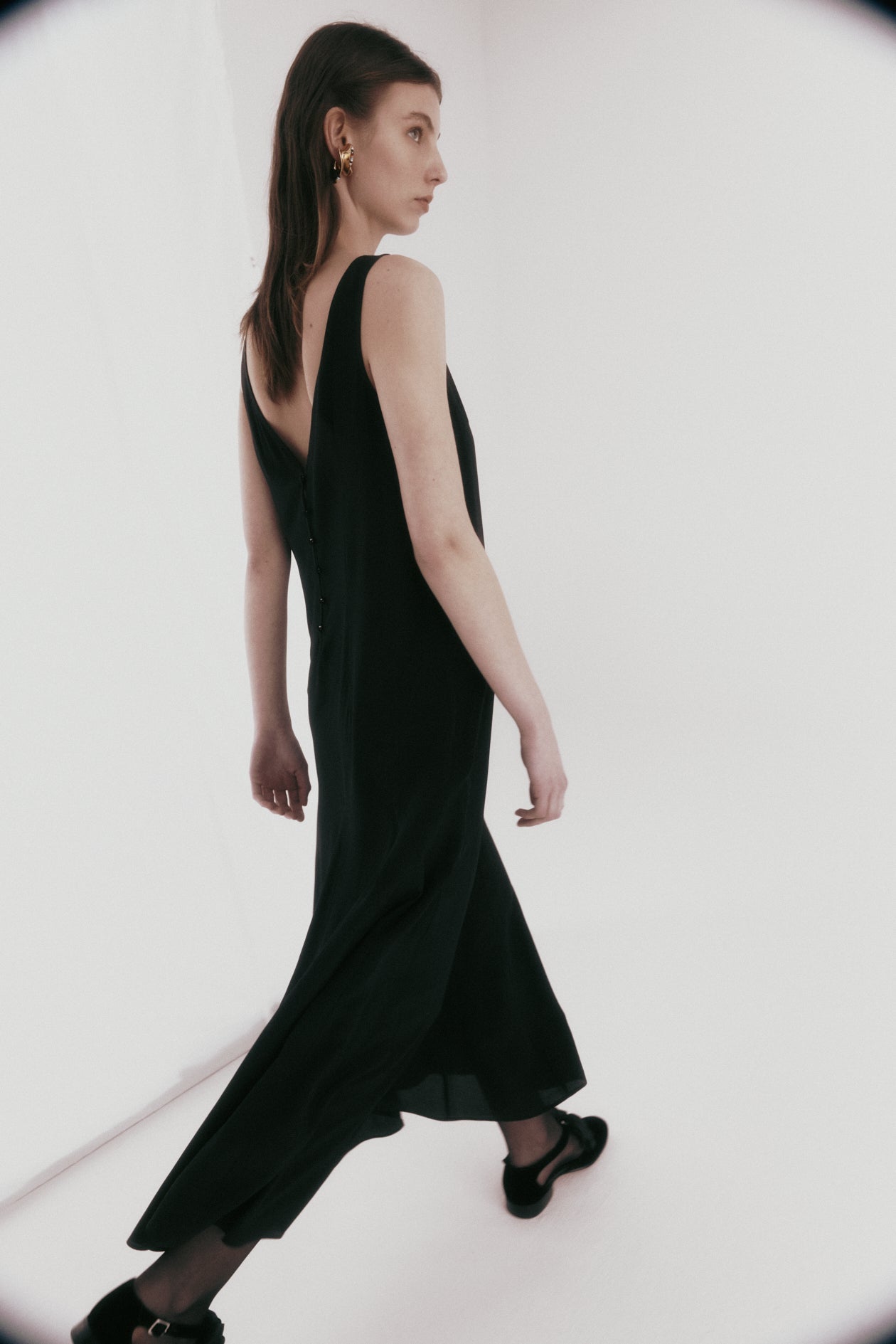Godet Dress in Silk Crepe de Chine