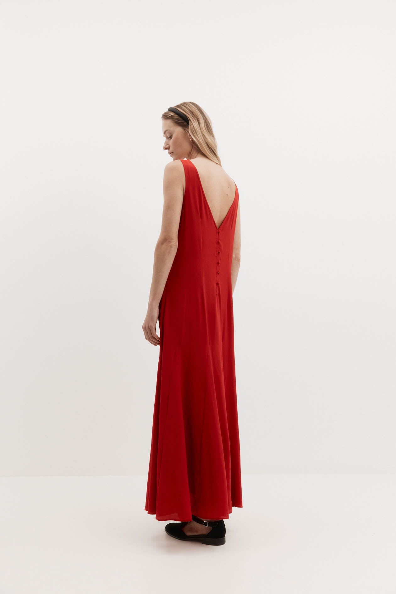 Godet Dress in Silk Crepe de Chine