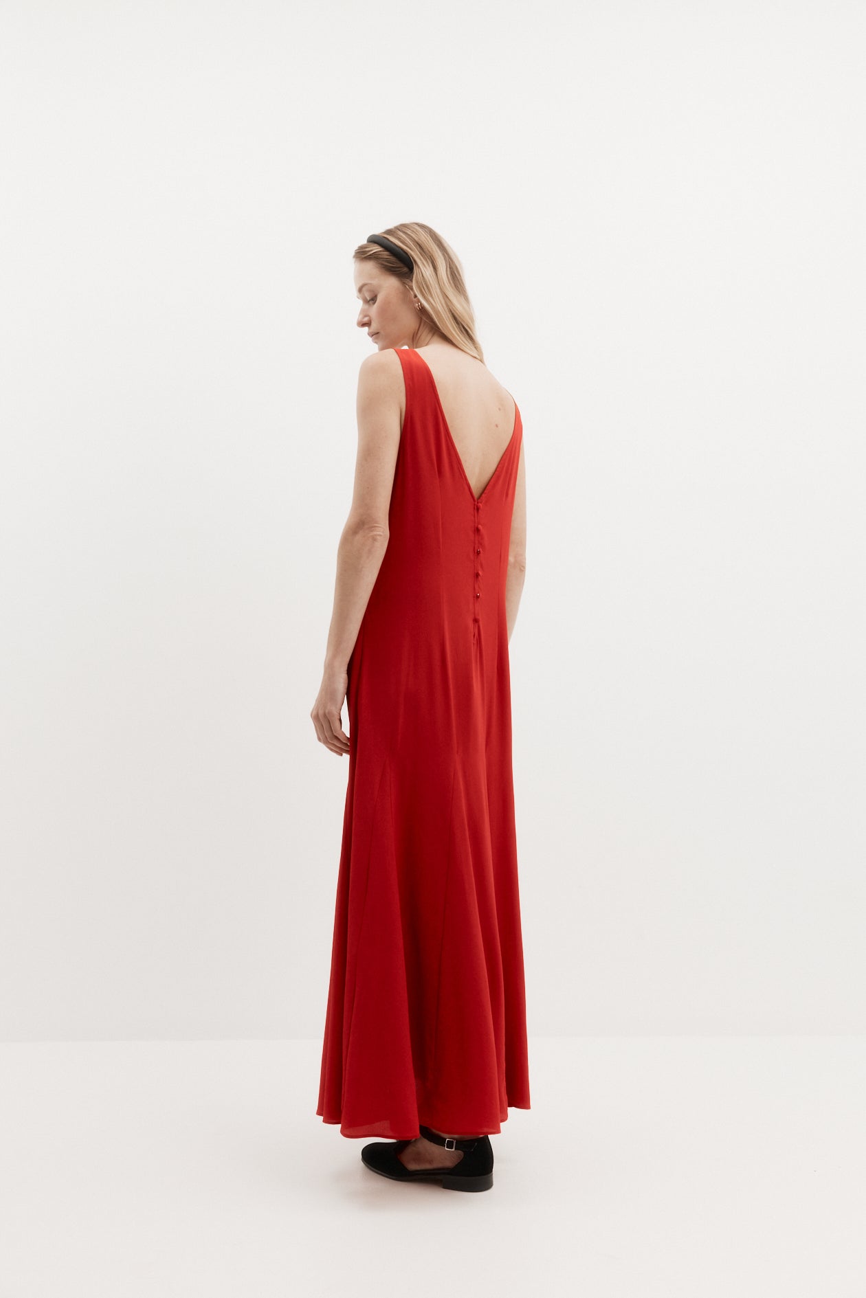 Godet Dress in Silk Crepe de Chine