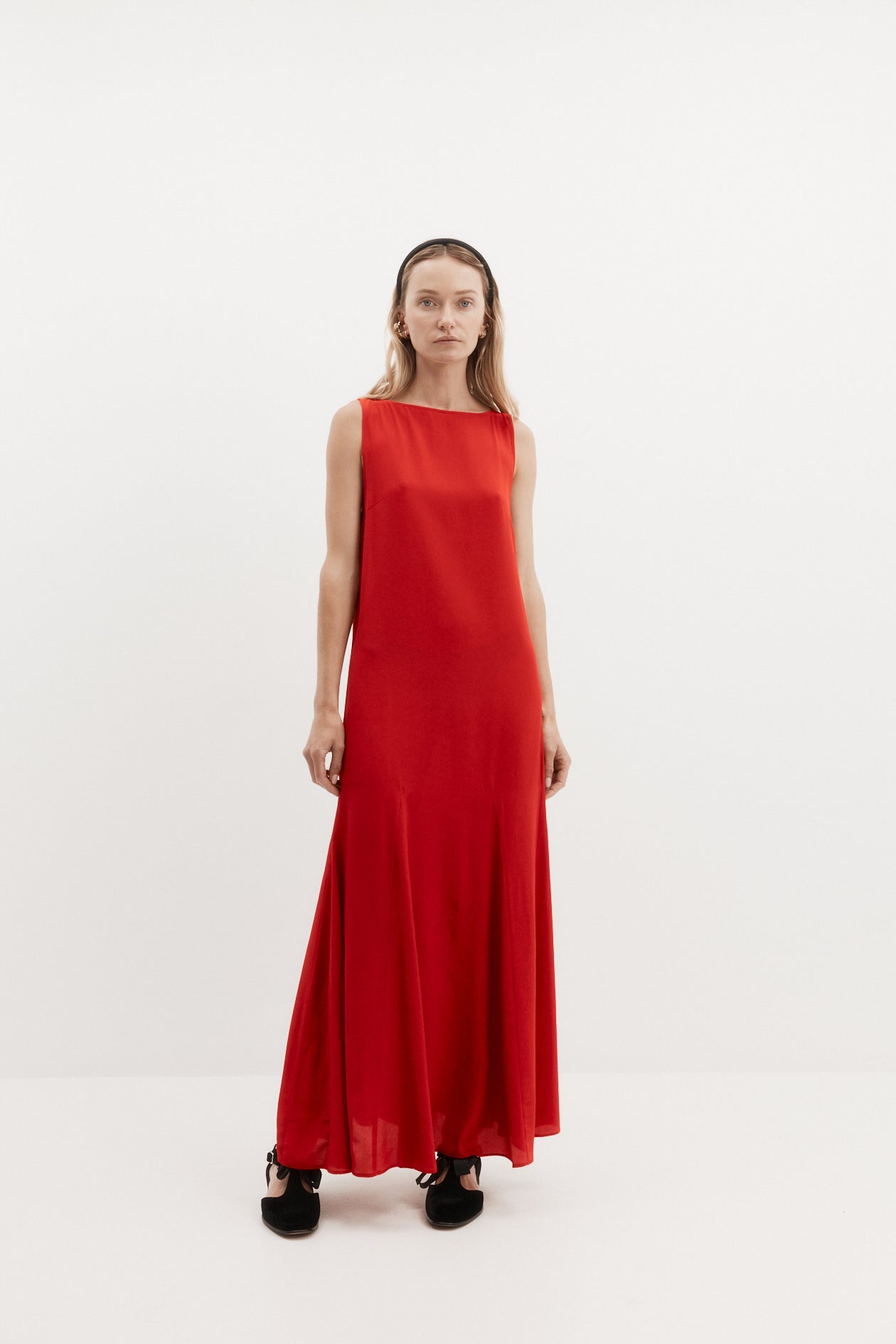 Godet Dress in Silk Crepe de Chine
